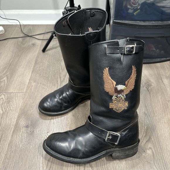HARLEY-DAVIDSON Flying Eagle Harness Black Leather Engineer Moto Boot Size 8.5EE - Picture 1 of 10